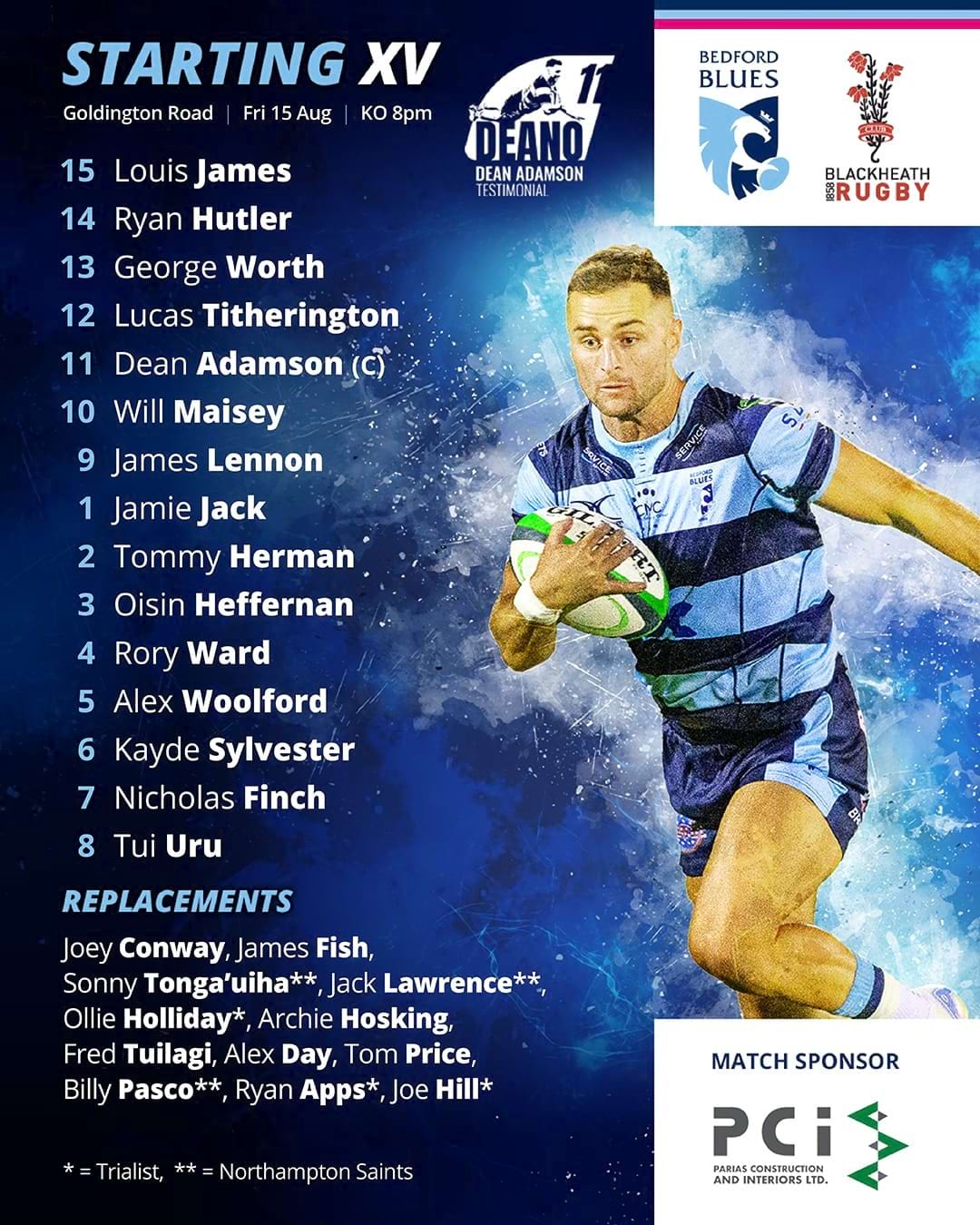 TEAM NEWS | Squad named for Blackheath season opener : Bedford Blues RFC